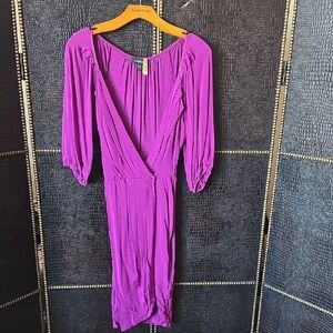 bebe Purple Deep V Midi Dress